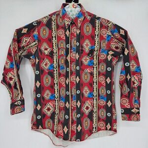 Vintage Wrangler‎ Shirt Mens 16 34 Aztec Southwest Western Rodeo Brushpopper